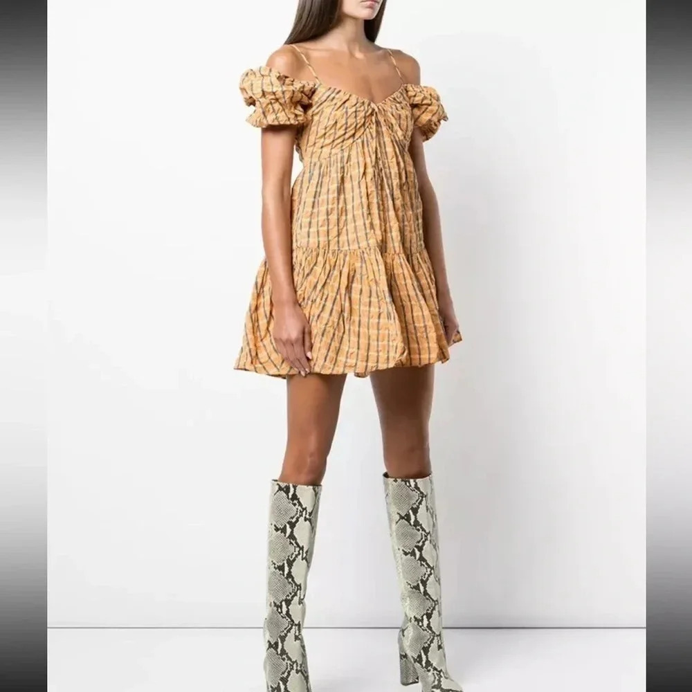 Cinq e Sept Betsy dress in orange juice plaid
